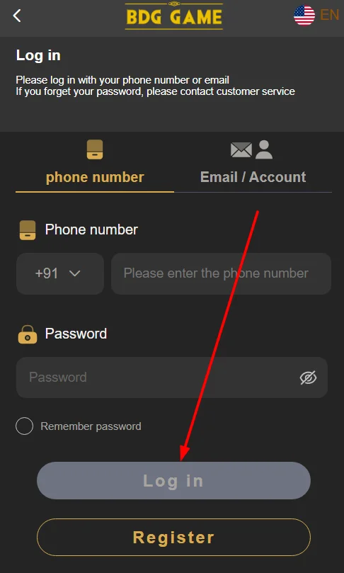 tap on the login button to enter the game